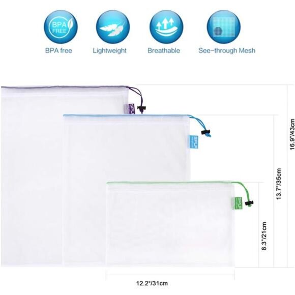 12 Pcs Heavy Duty Reusable Mesh Produce Bags, Barcode Scanable See Through Bags - Picture 2 of 8